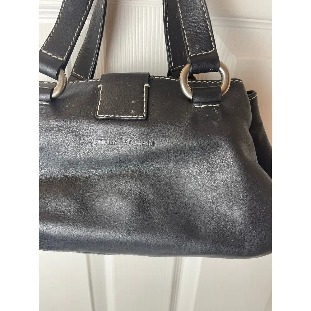 Andrea Mabiani Black Leather Satchel Bag Top Handles
